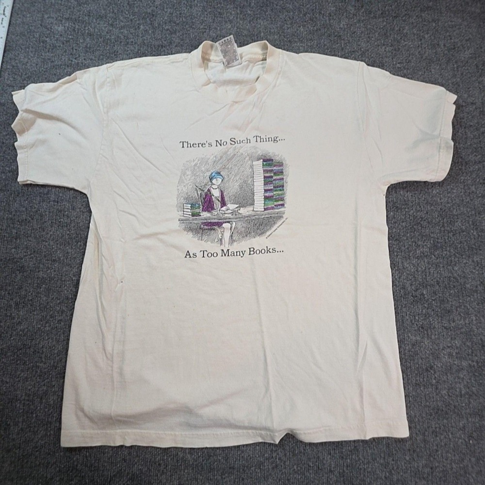 Fruit Of The Loom Shirt Mens XL White Too Many Books Graphic Tee Reading T-Shirt